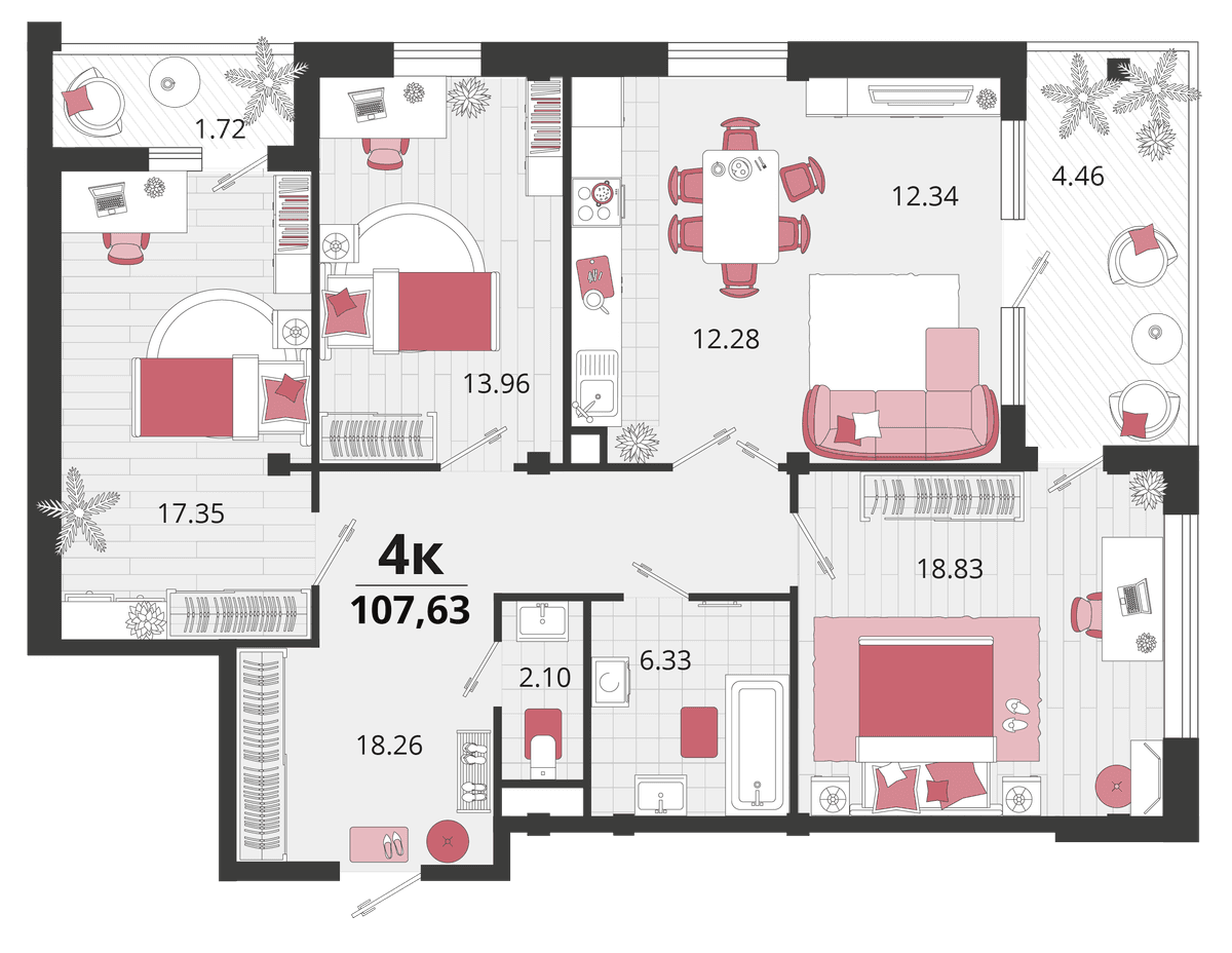 4-к, 106.45 м² · Родные просторы