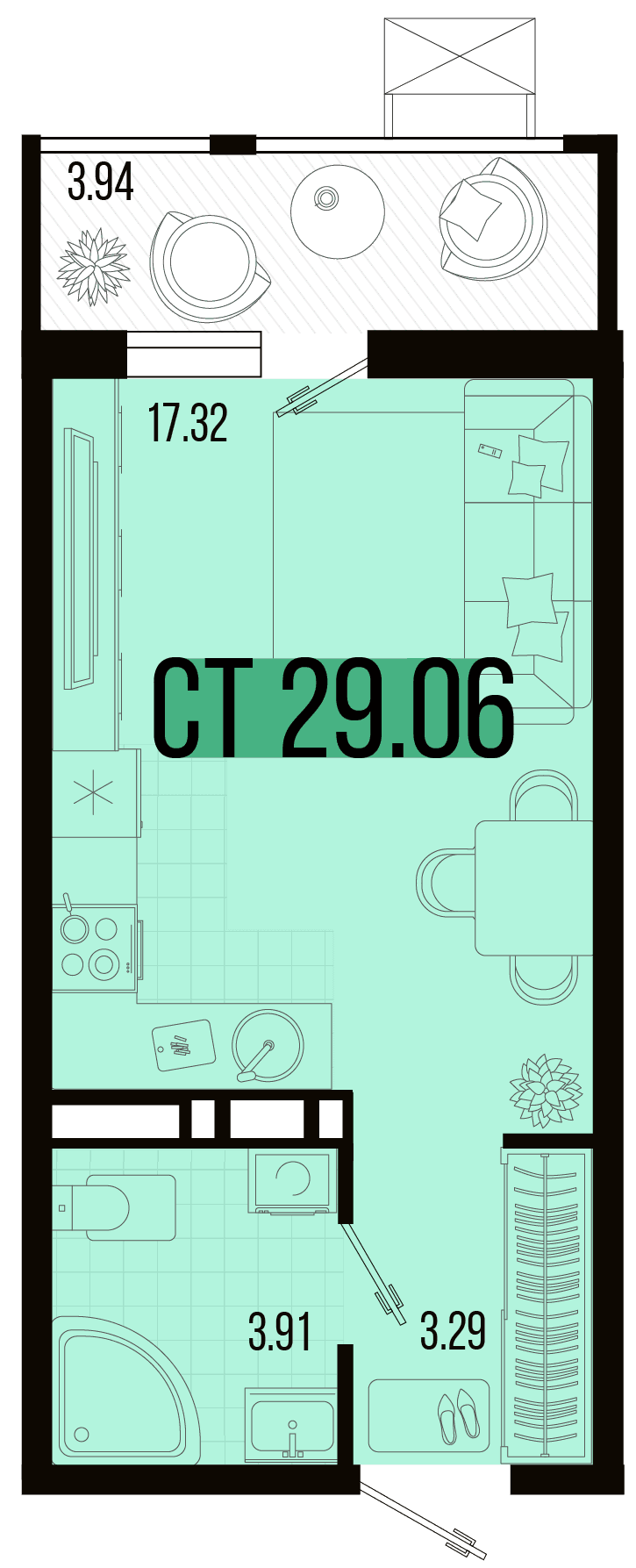 Студия, 27.65 м² · Цветной бульвар