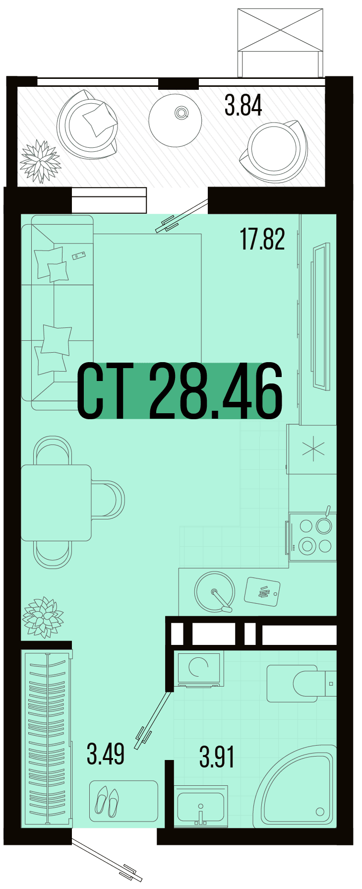 Студия, 26.9 м² · Цветной бульвар
