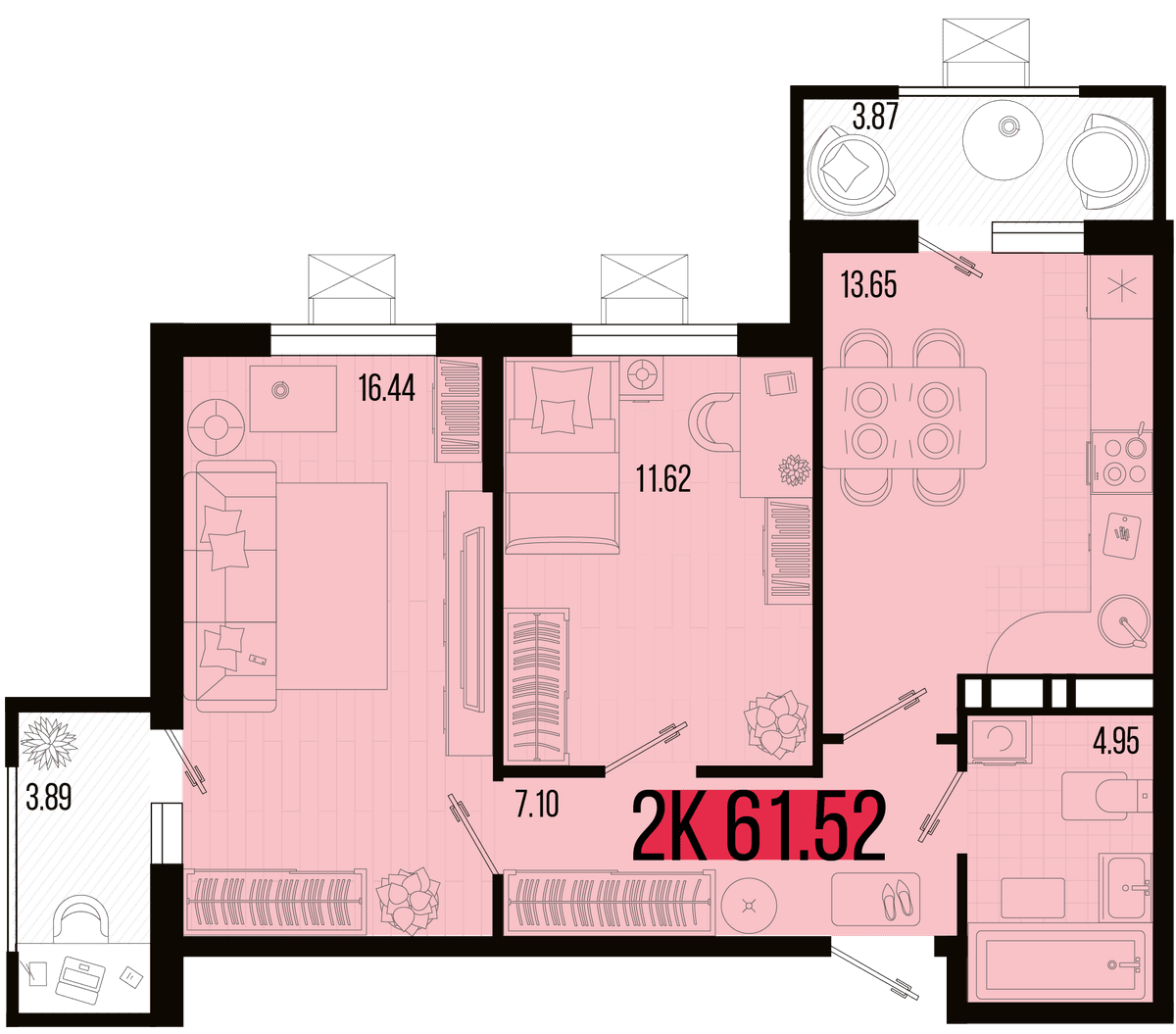 2-к, 58.2 м² · Цветной бульвар