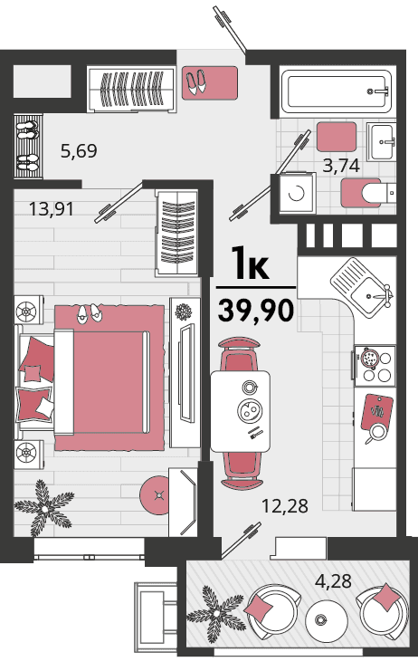 1-к, 39.9 м² · Родные просторы
