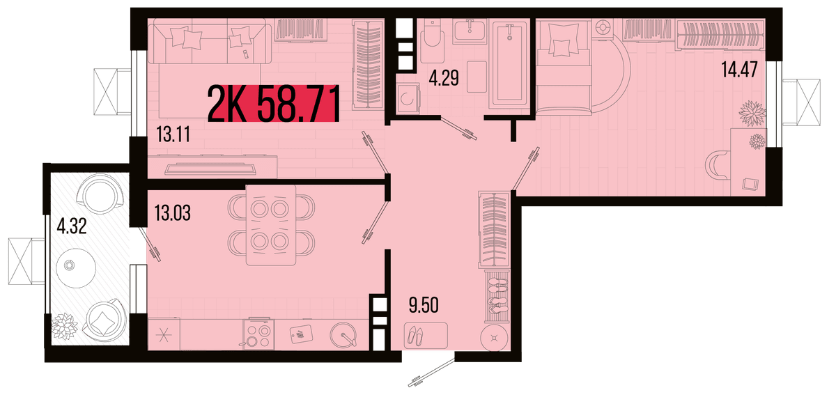 2-к, 56.56 м² · Цветной бульвар