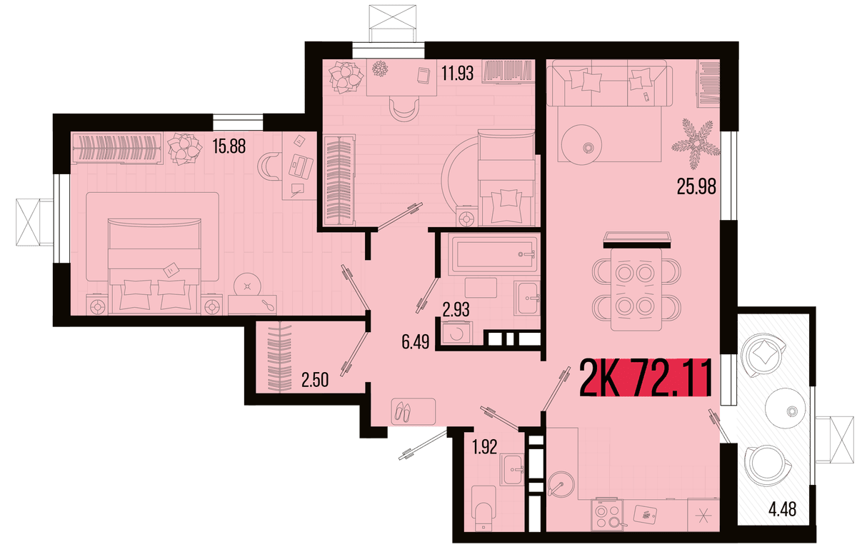2-к, 69.87 м² · Цветной бульвар