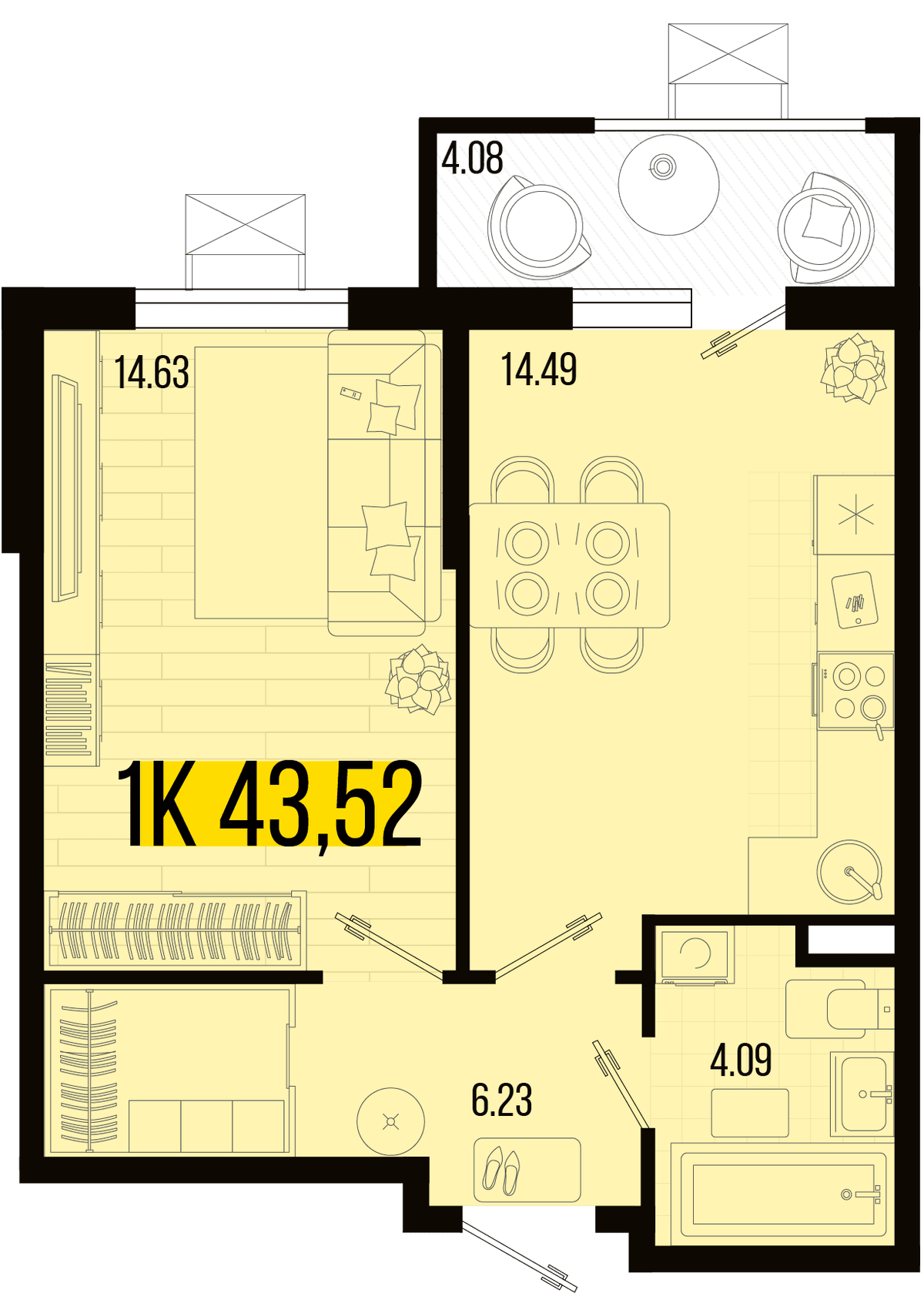 1-к, 41.48 м² · Цветной бульвар