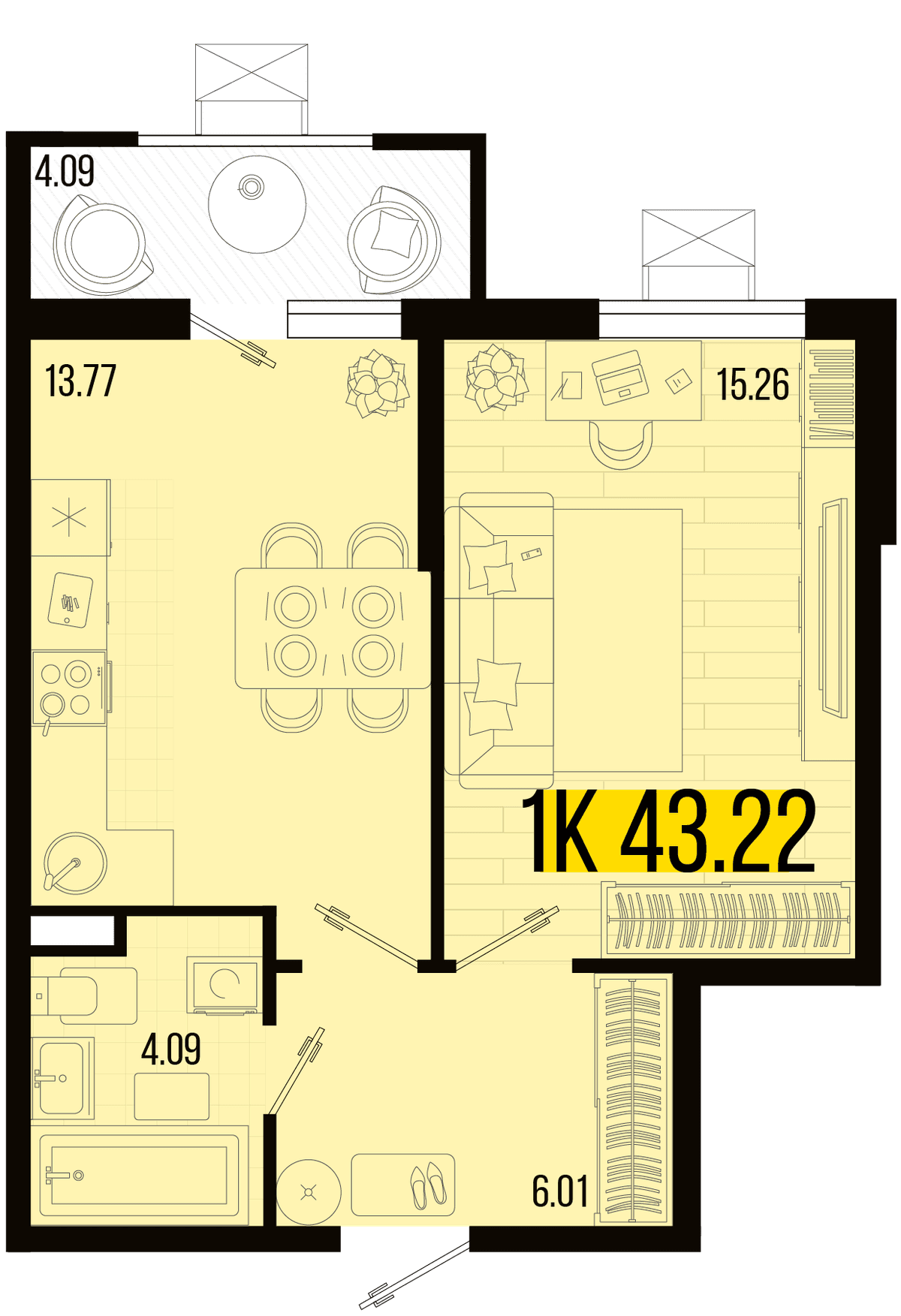 1-к, 41.18 м² · Цветной бульвар
