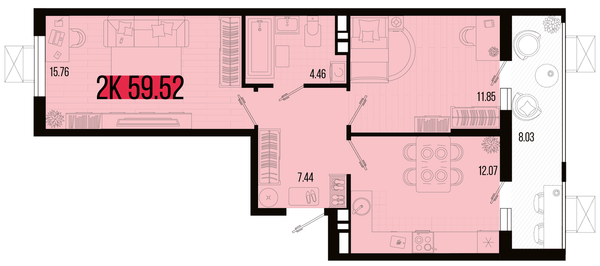 2-к, 55.55 м² · Цветной бульвар