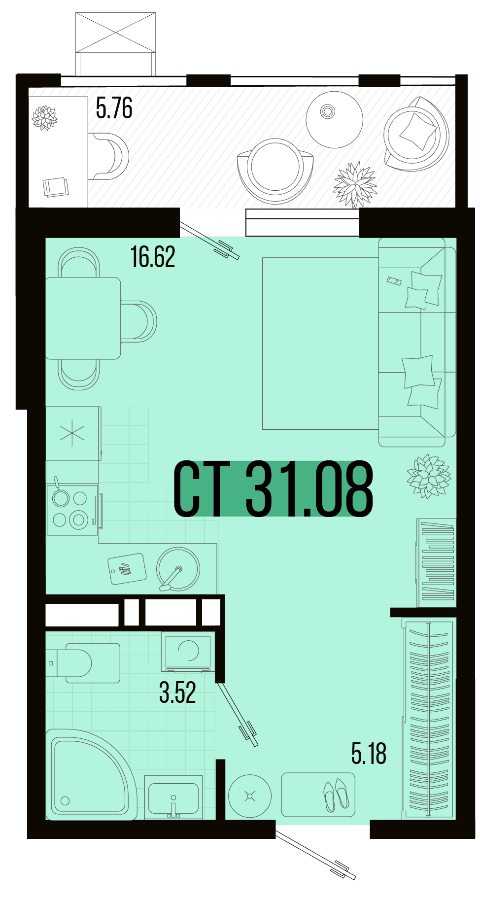 Студия, 28.2 м² · Цветной бульвар