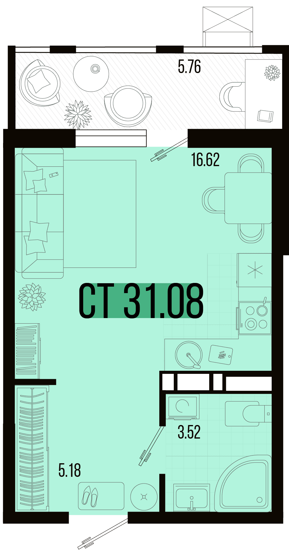 Студия, 29.25 м² · Цветной бульвар