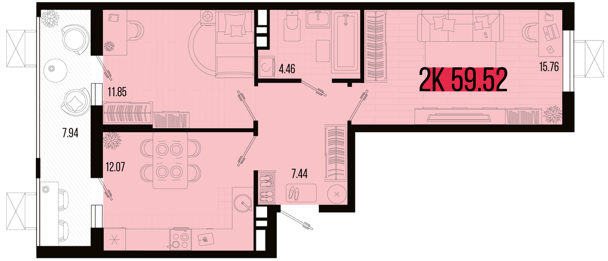 2-к, 56.2 м² · Цветной бульвар
