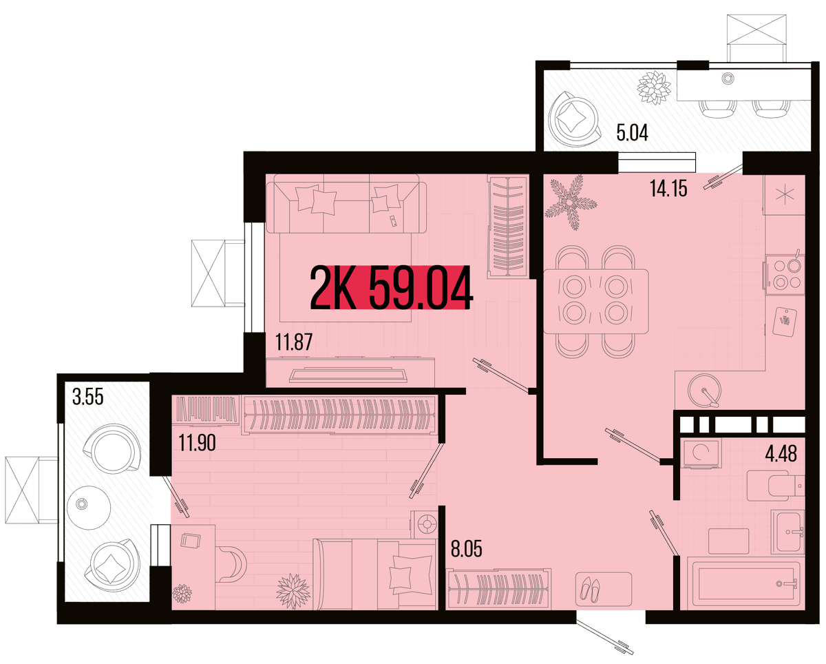 2-к, 55.35 м² · Цветной бульвар