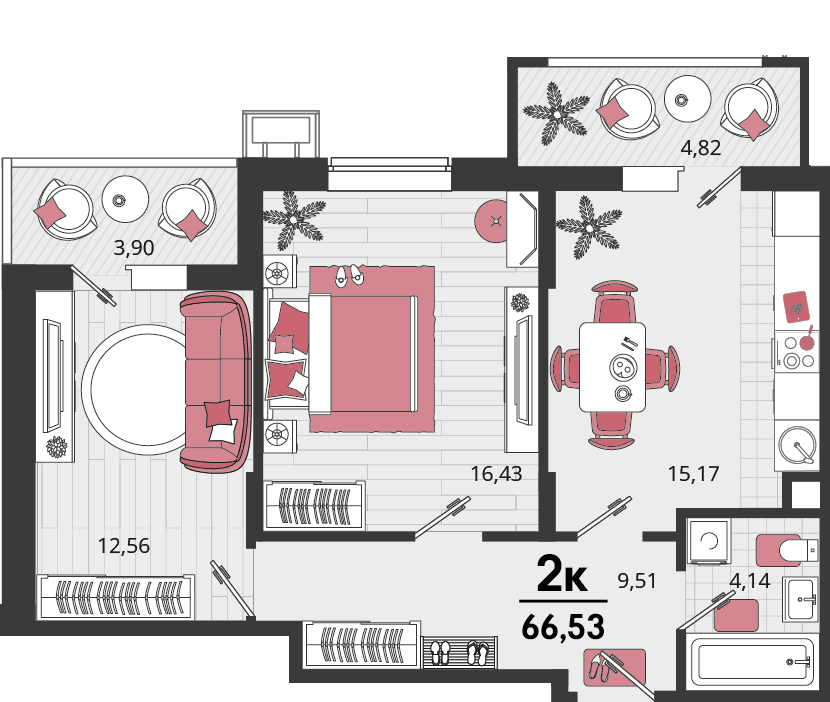 2-к, 66.53 м² · Родные просторы