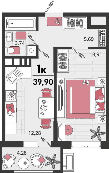 1-к, 39.9 м² · Родные просторы