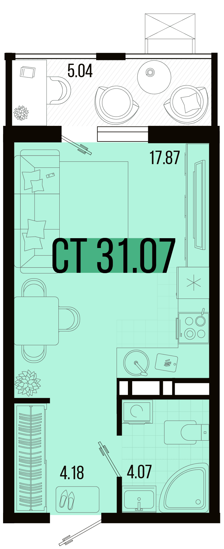 Студия, 28.55 м² · Цветной бульвар