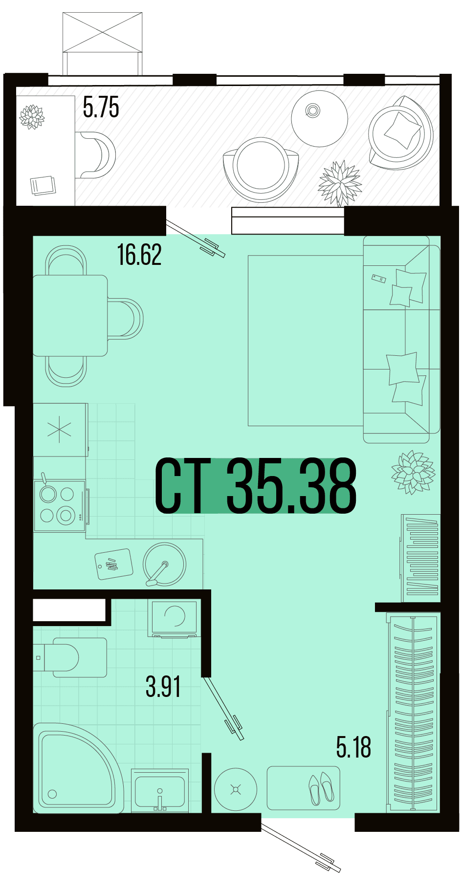 Студия, 32.5 м² · Цветной бульвар