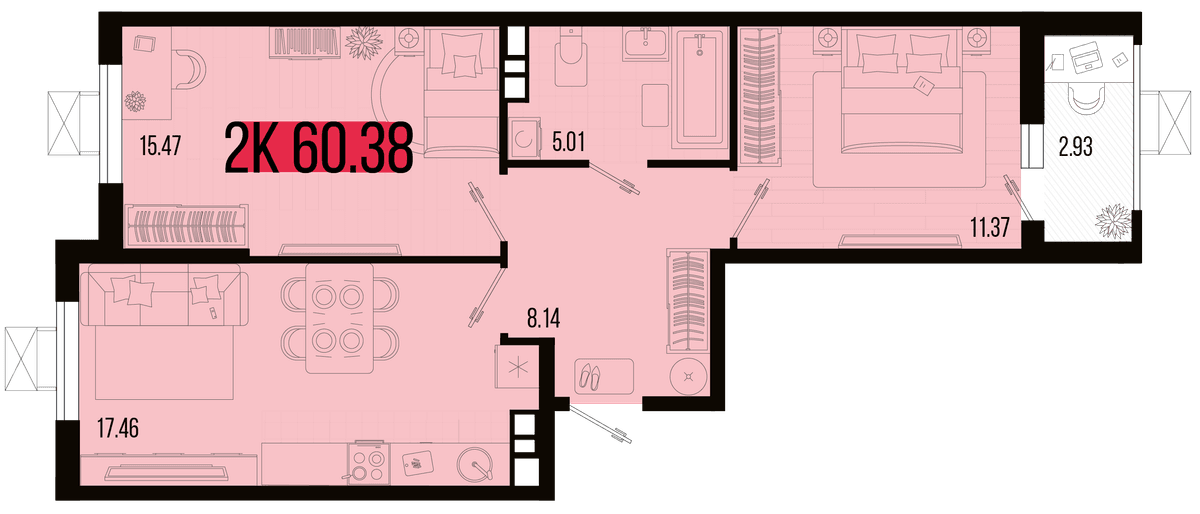 2-к, 58.91 м² · Цветной бульвар