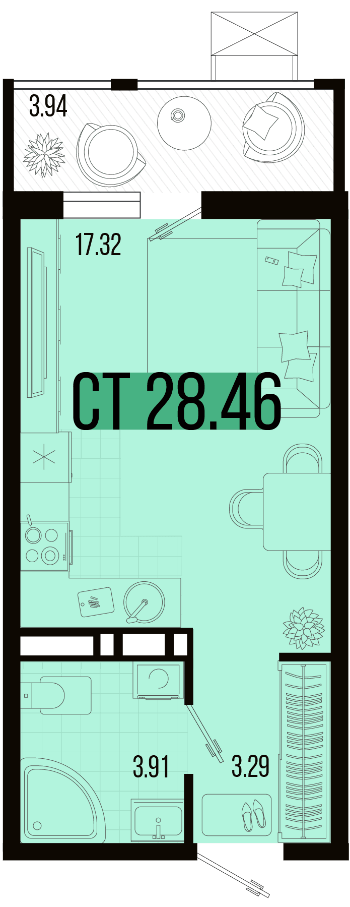 Студия, 26.49 м² · Цветной бульвар