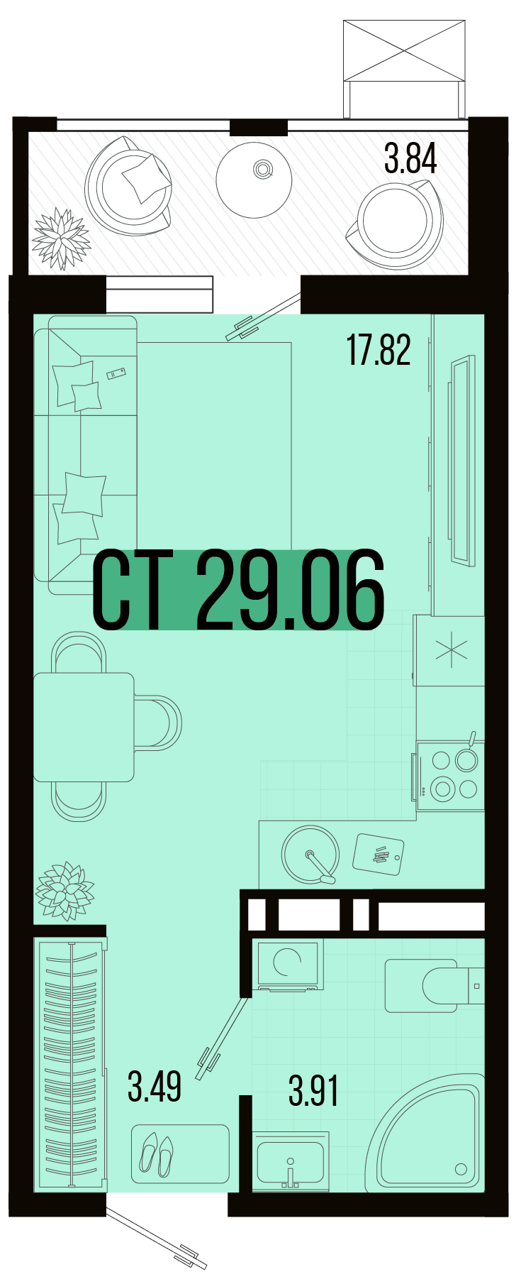 Студия, 27.14 м² · Цветной бульвар
