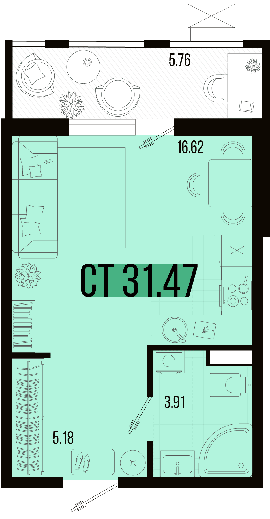 Студия, 29.1 м² · Цветной бульвар
