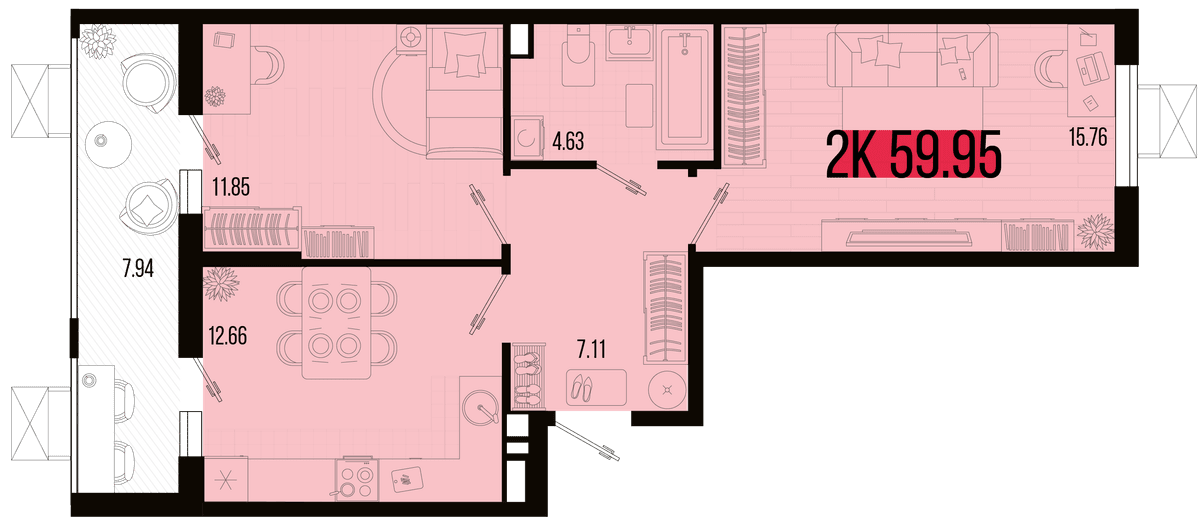 2-к, 56.45 м² · Цветной бульвар