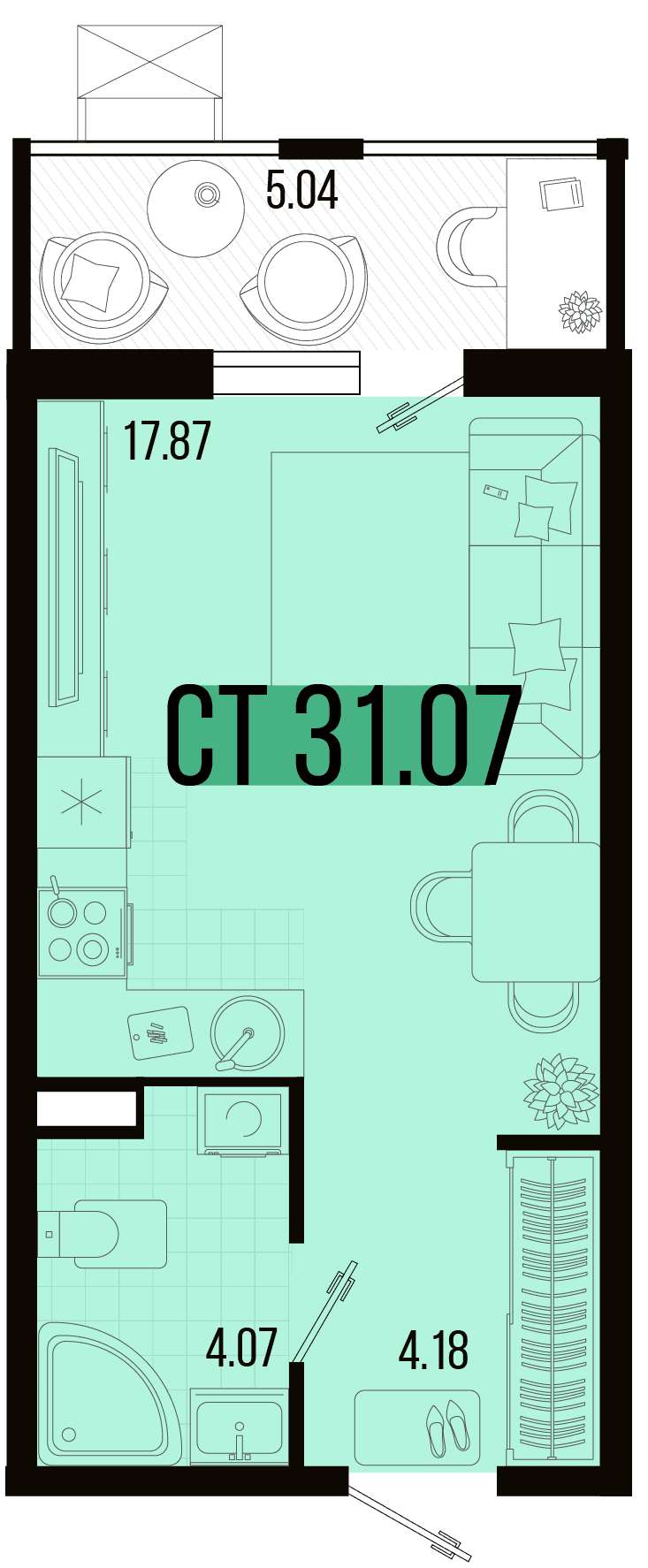 Студия, 29.1 м² · Цветной бульвар