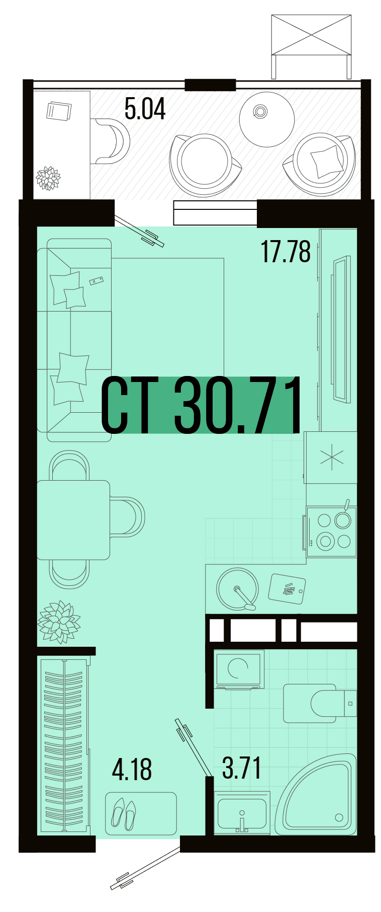 Студия, 28.19 м² · Цветной бульвар