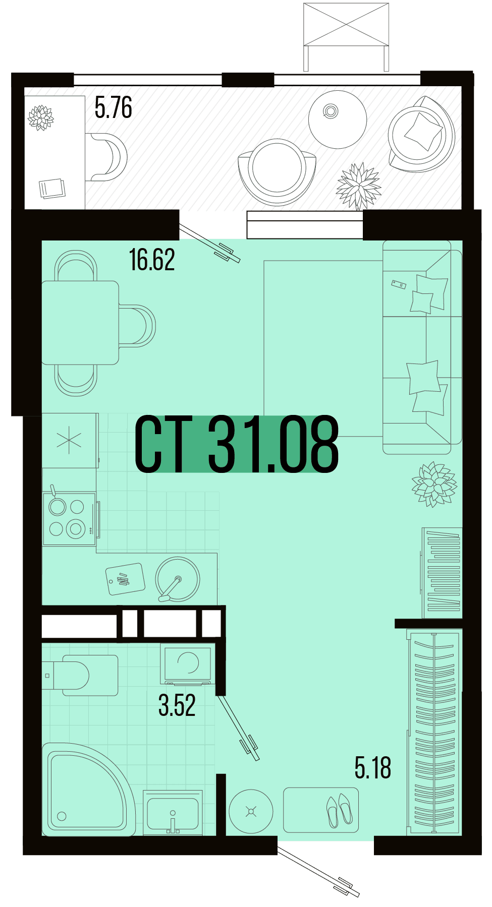 Студия, 28.2 м² · Цветной бульвар