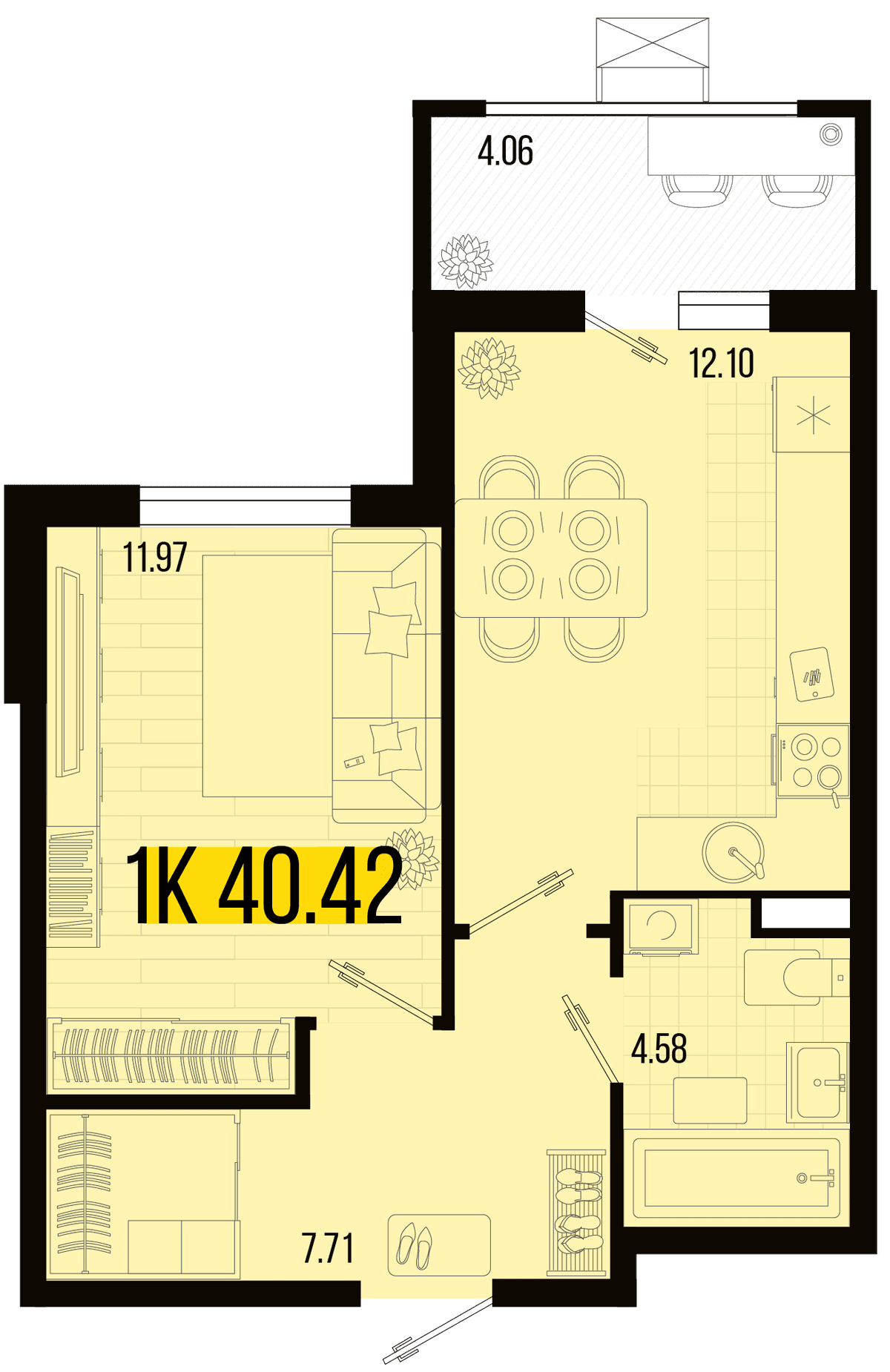 1-к, 38.39 м² · Цветной бульвар