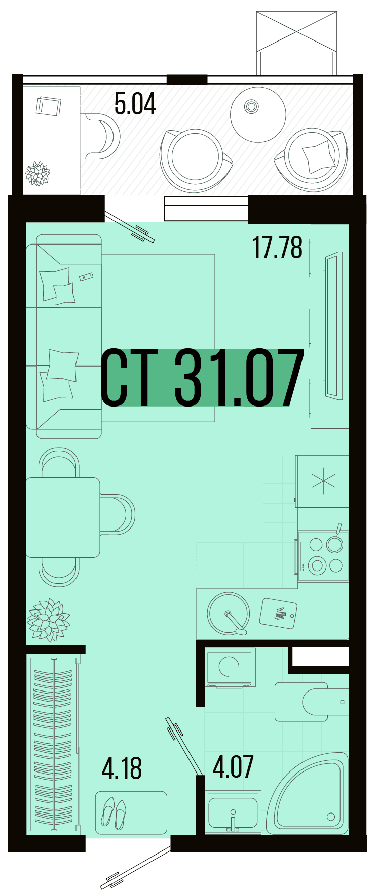 Студия, 28.55 м² · Цветной бульвар