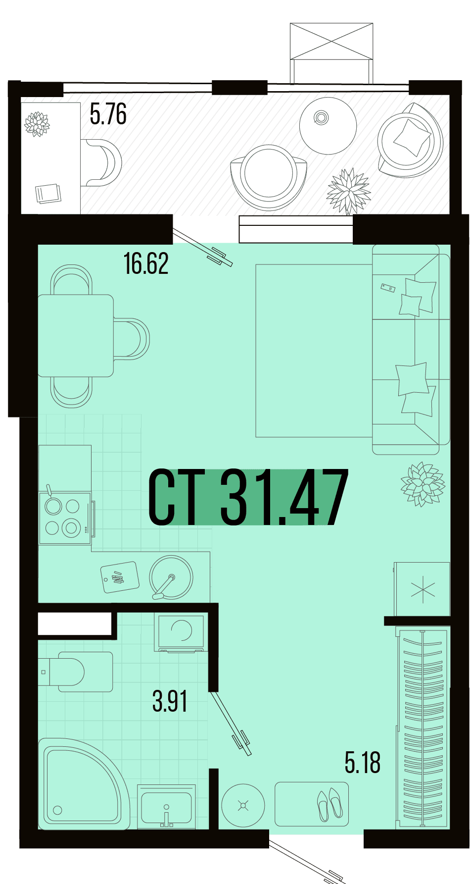 Студия, 28.59 м² · Цветной бульвар