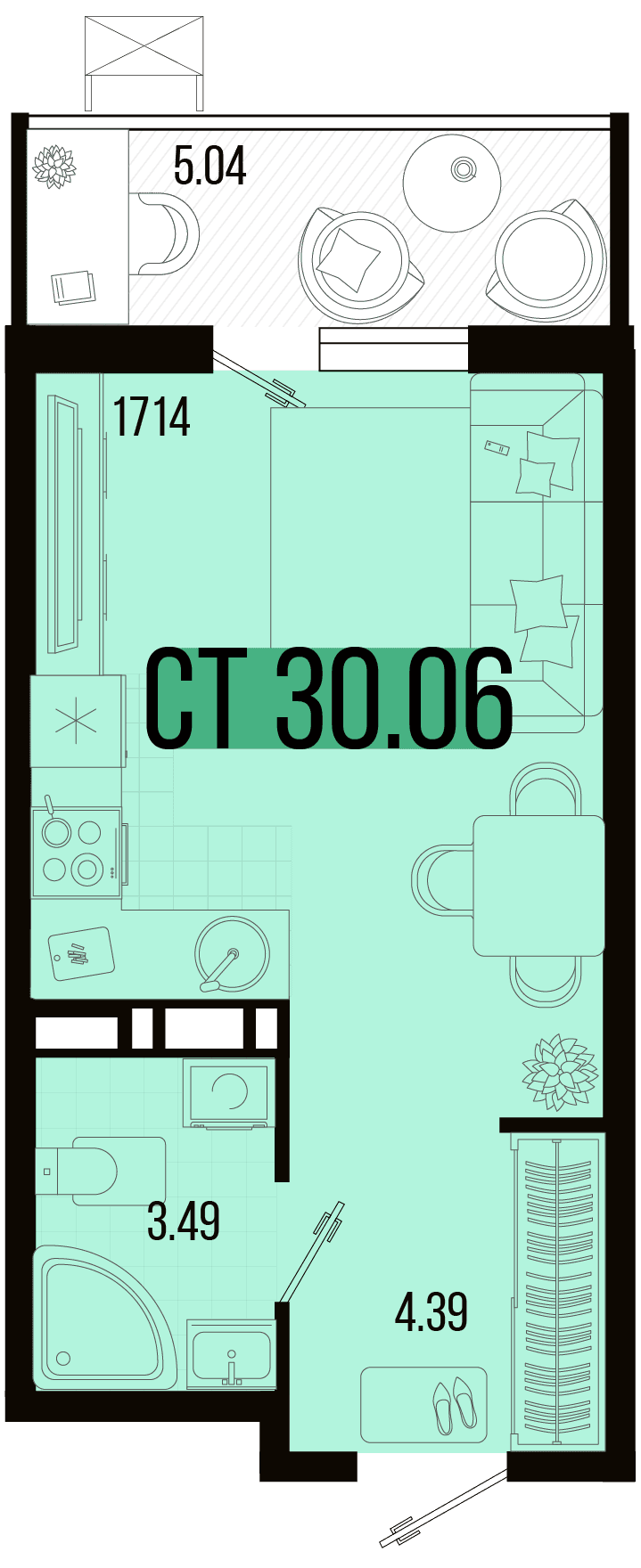 Студия, 27.54 м² · Цветной бульвар