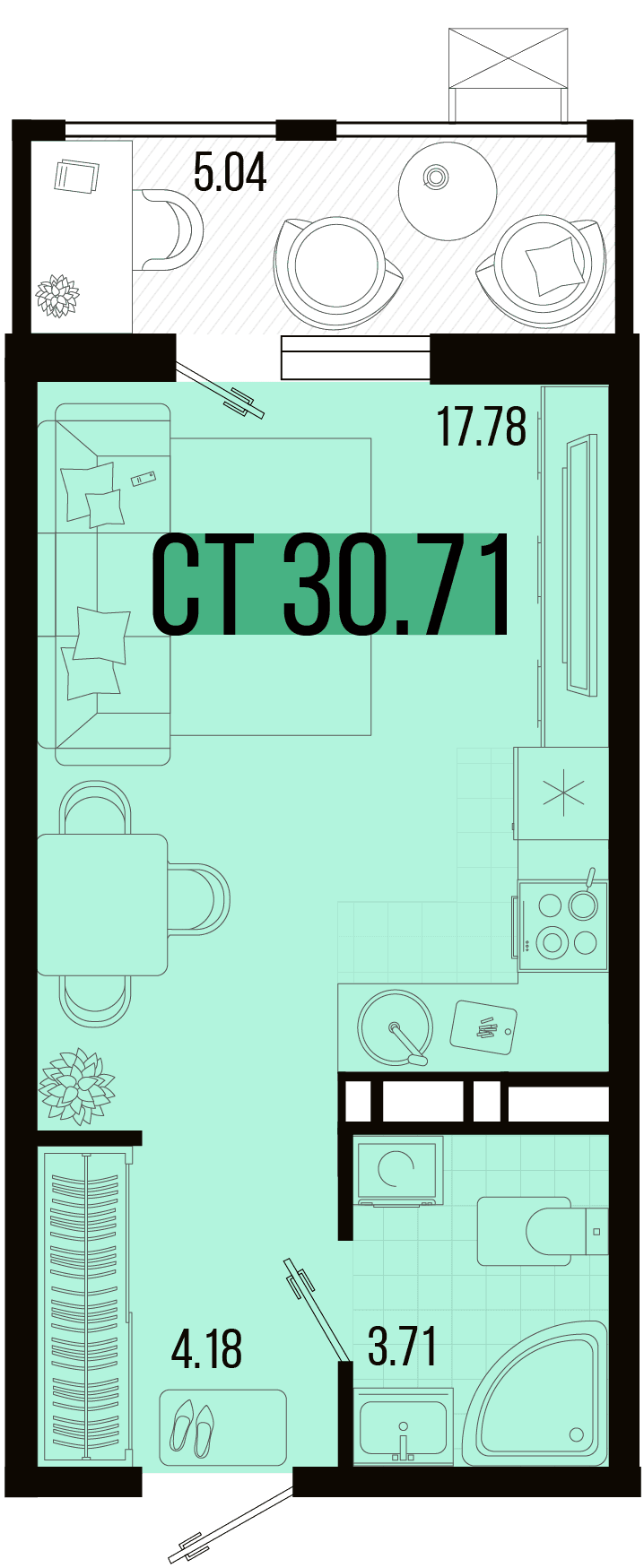 Студия, 28.19 м² · Цветной бульвар