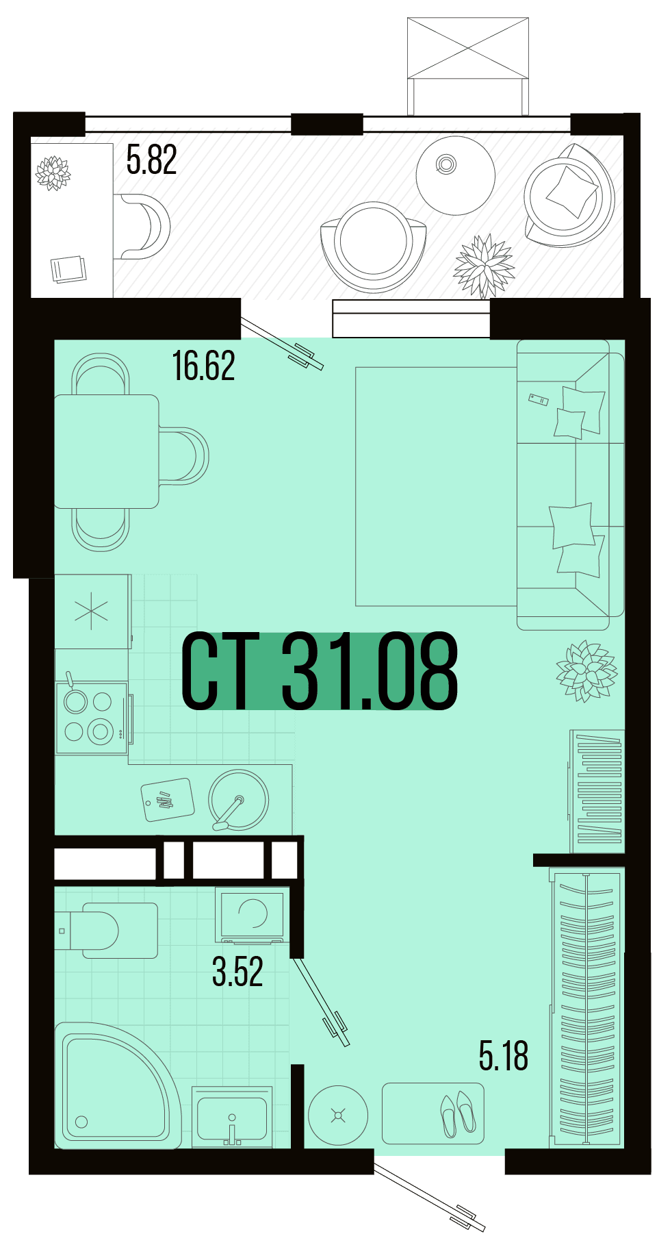 Студия, 28.2 м² · Цветной бульвар