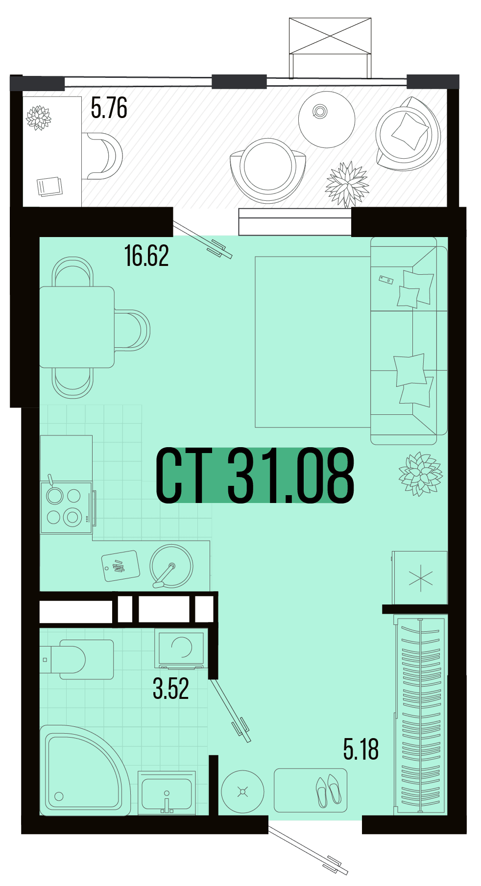 Студия, 28.2 м² · Цветной бульвар