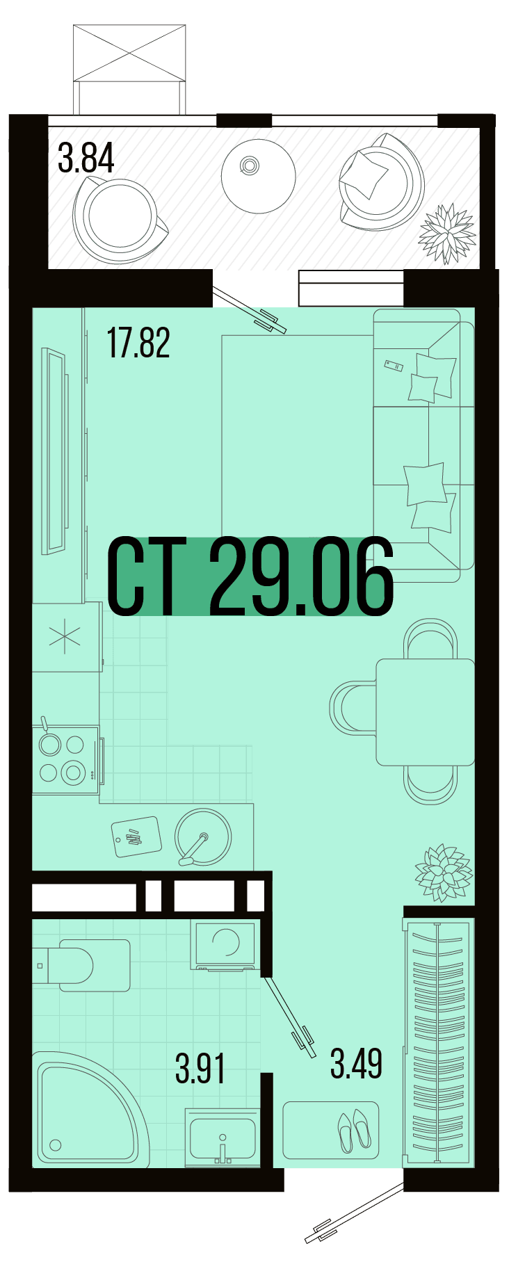 Студия, 27.14 м² · Цветной бульвар