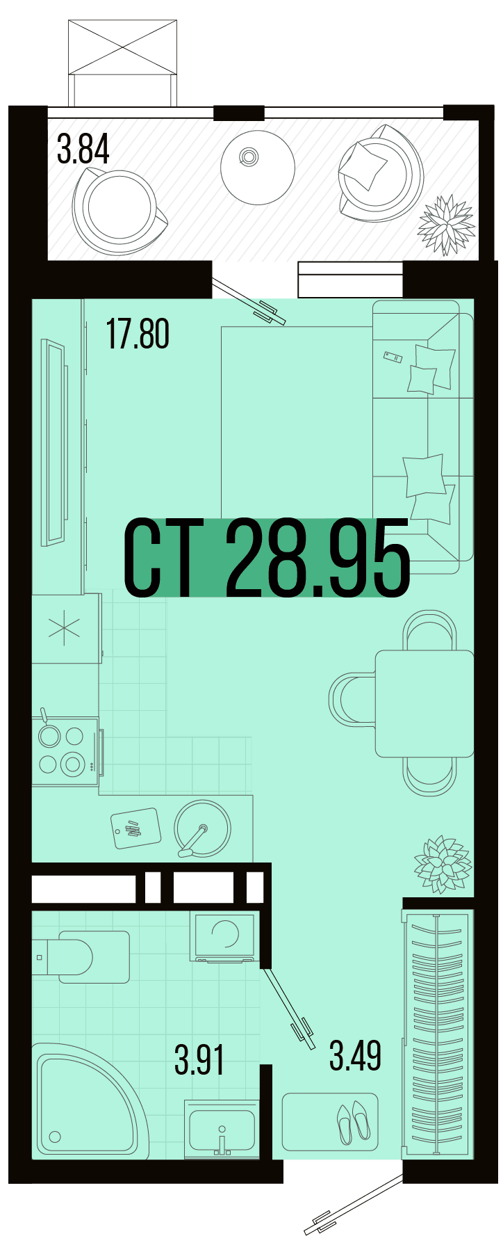 Студия, 27.14 м² · Цветной бульвар