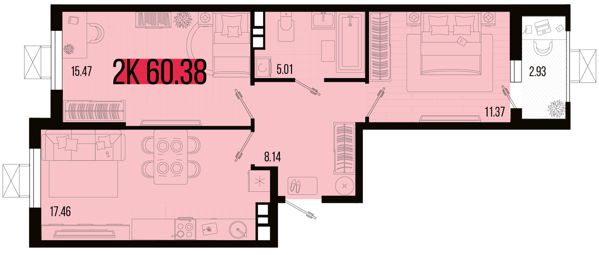 2-к, 58.91 м² · Цветной бульвар