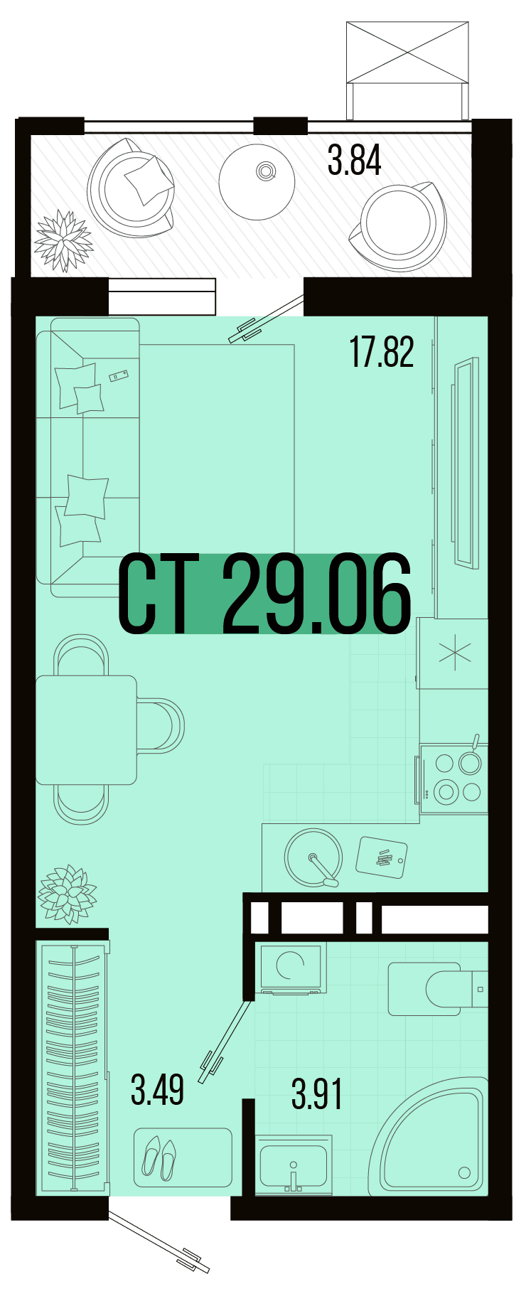 Студия, 27.14 м² · Цветной бульвар
