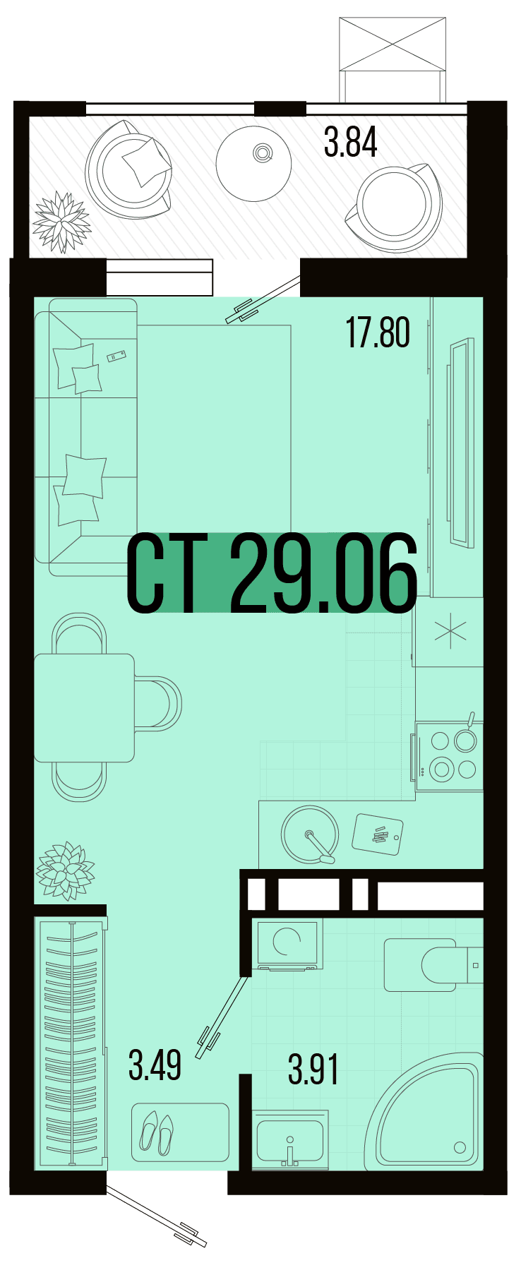 Студия, 27.14 м² · Цветной бульвар
