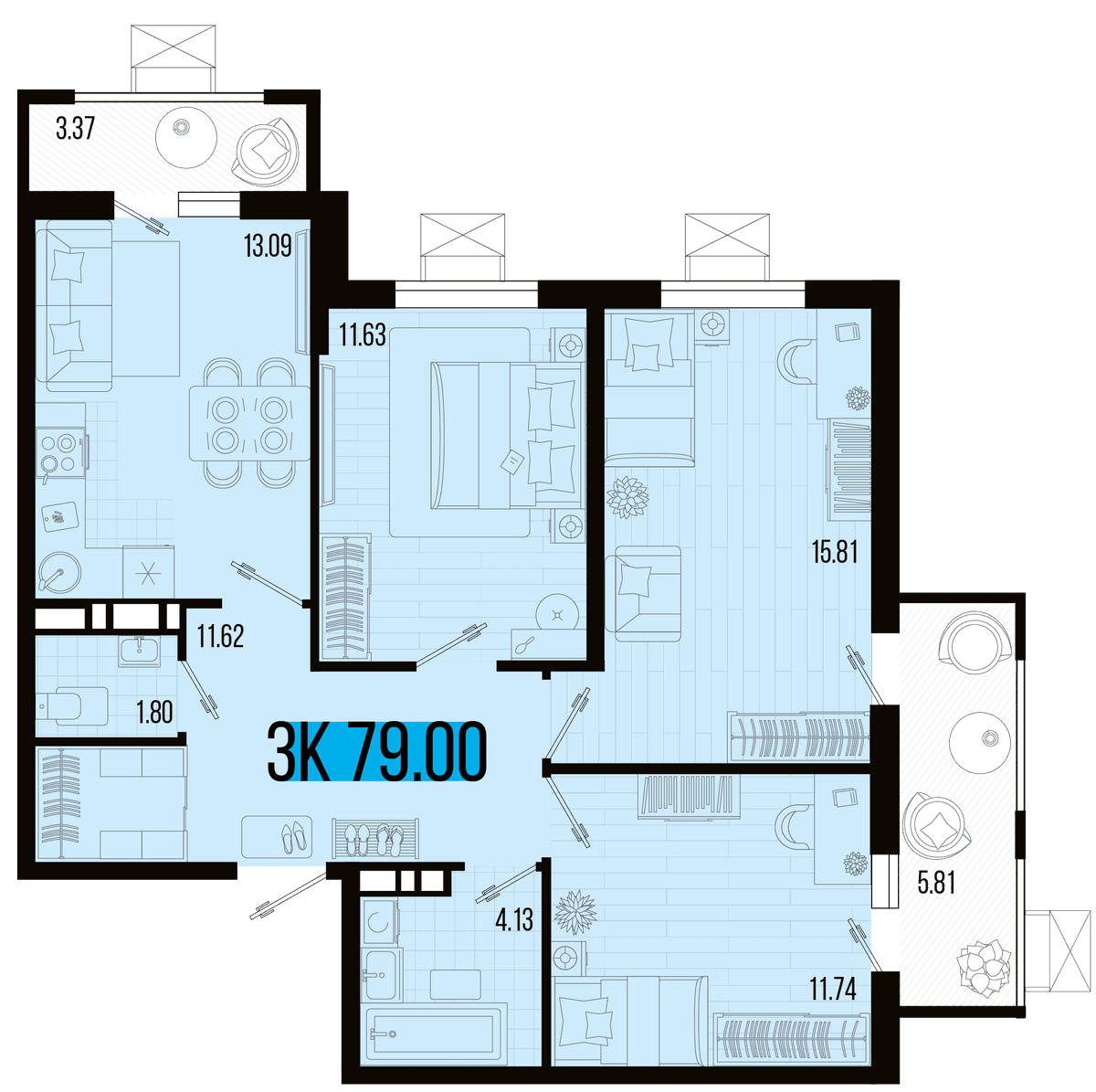 3-к, 75.3 м² · Цветной бульвар