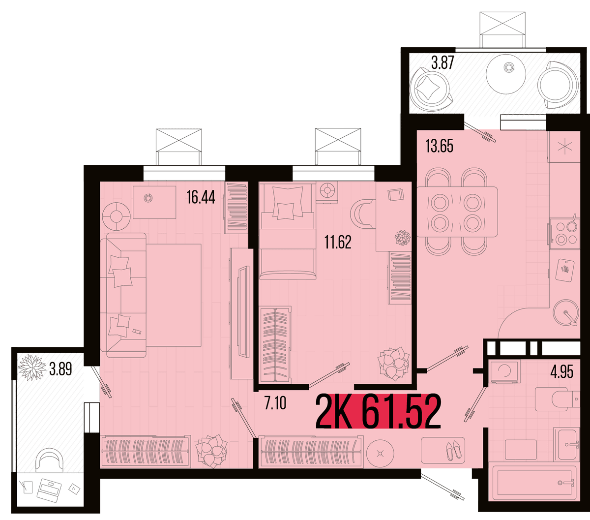 2-к, 58.2 м² · Цветной бульвар