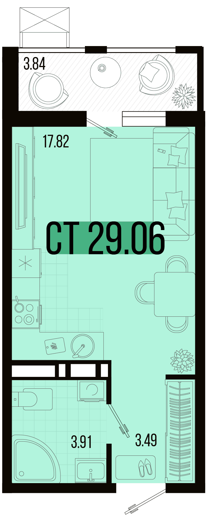 Студия, 27.65 м² · Цветной бульвар