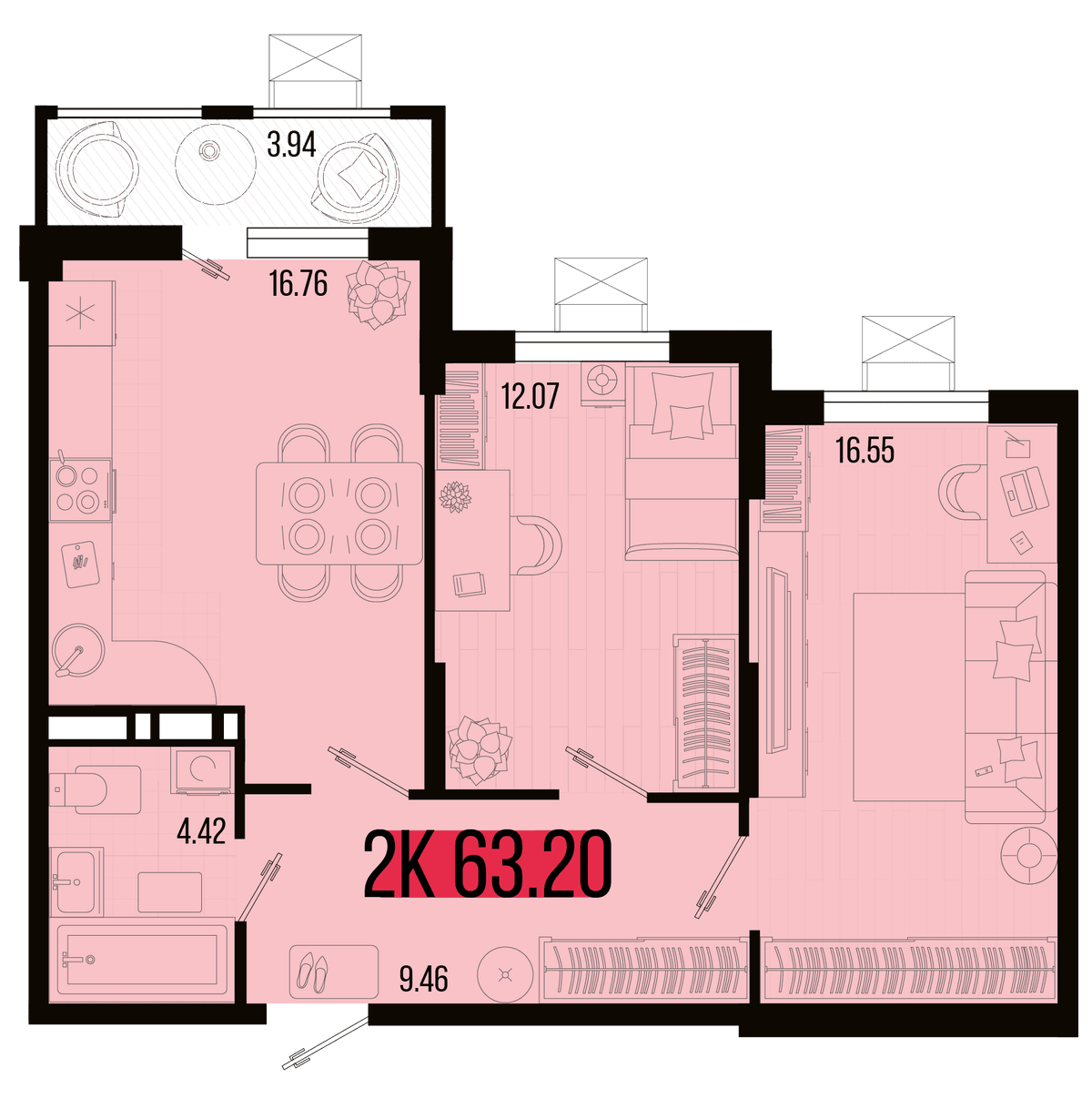 2-к, 61.85 м² · Цветной бульвар