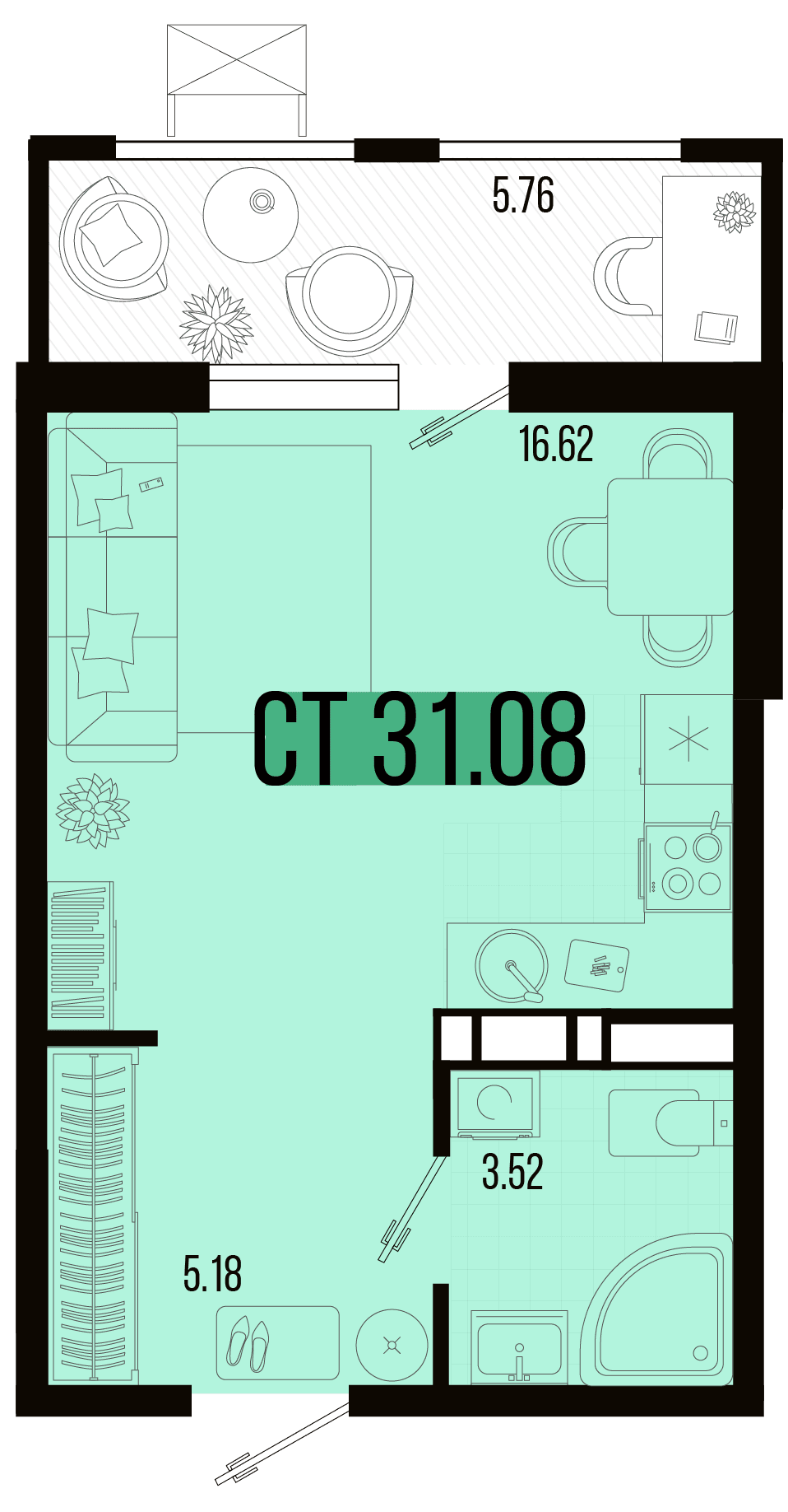 Студия, 28.55 м² · Цветной бульвар