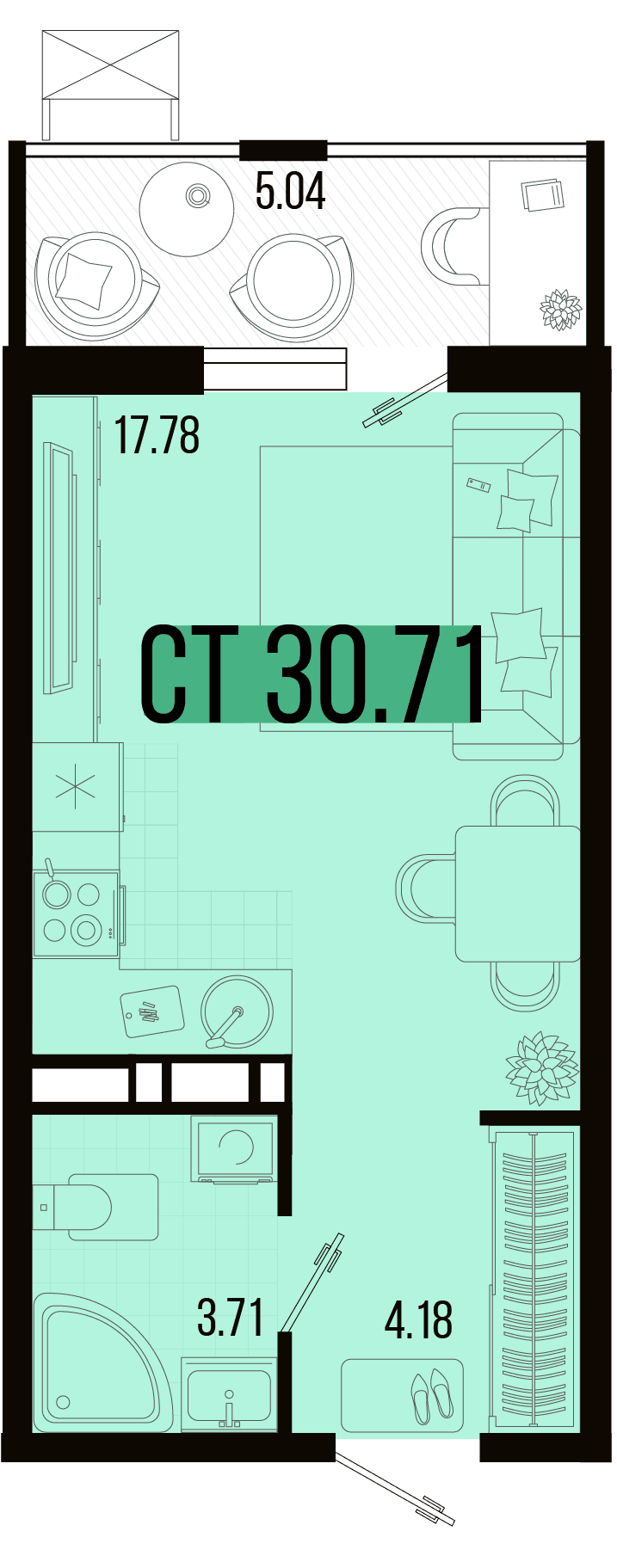 Студия, 28.55 м² · Цветной бульвар