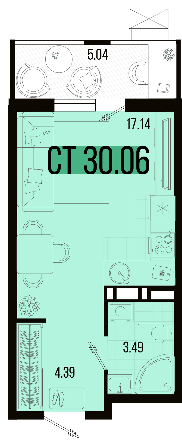 Студия, 27.9 м² · Цветной бульвар
