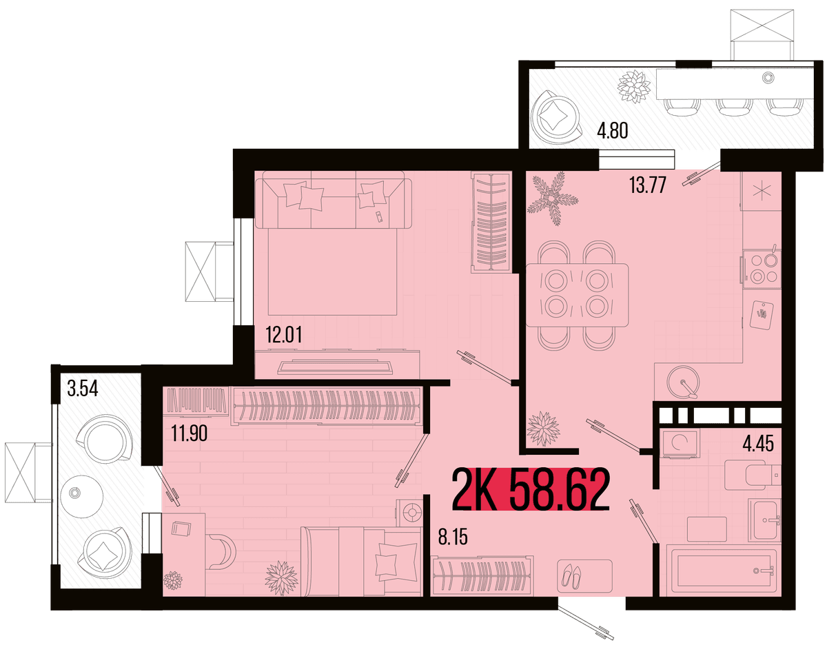 2-к, 55.2 м² · Цветной бульвар