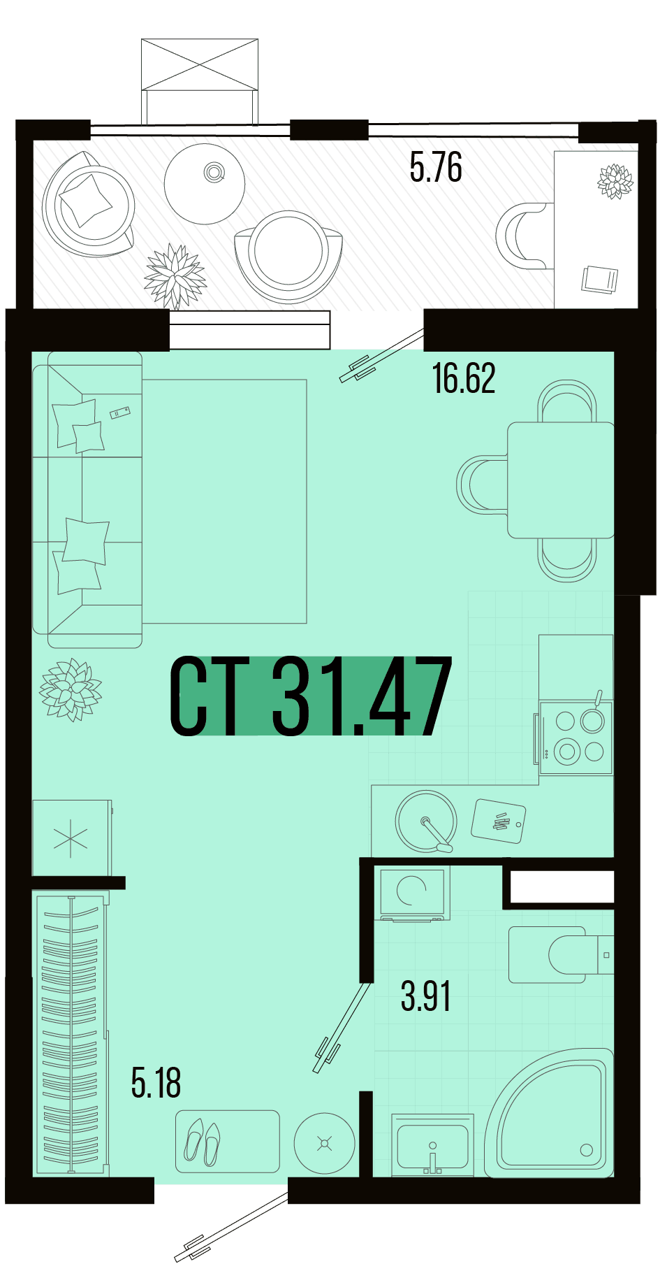 Студия, 29.3 м² · Цветной бульвар