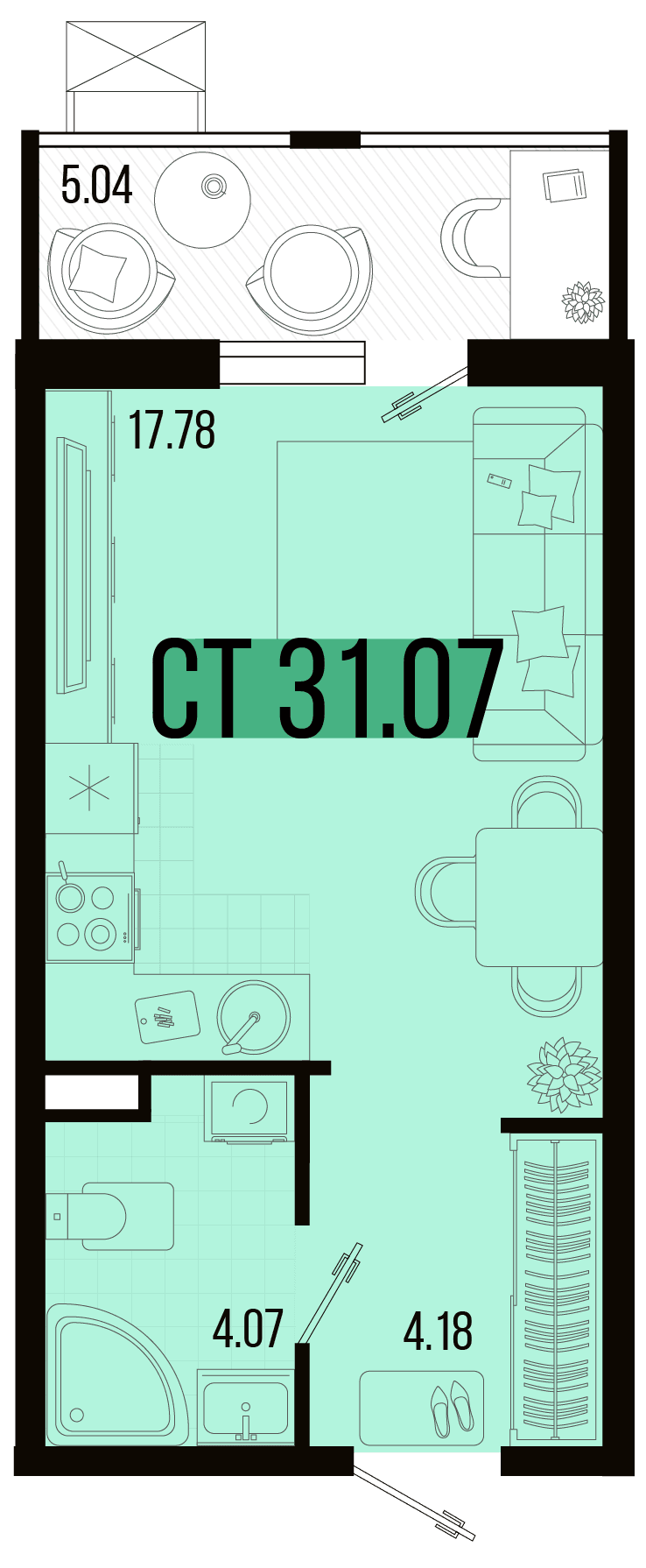 Студия, 28.95 м² · Цветной бульвар