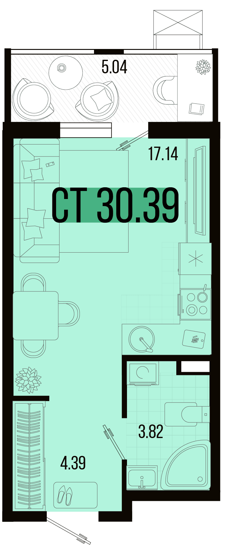 Студия, 28.3 м² · Цветной бульвар