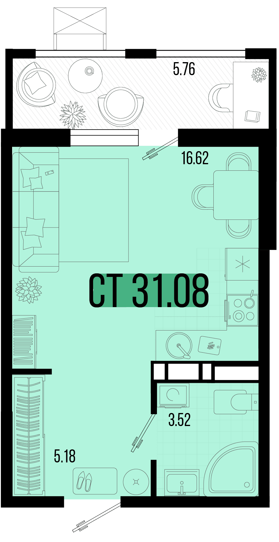 Студия, 28.55 м² · Цветной бульвар
